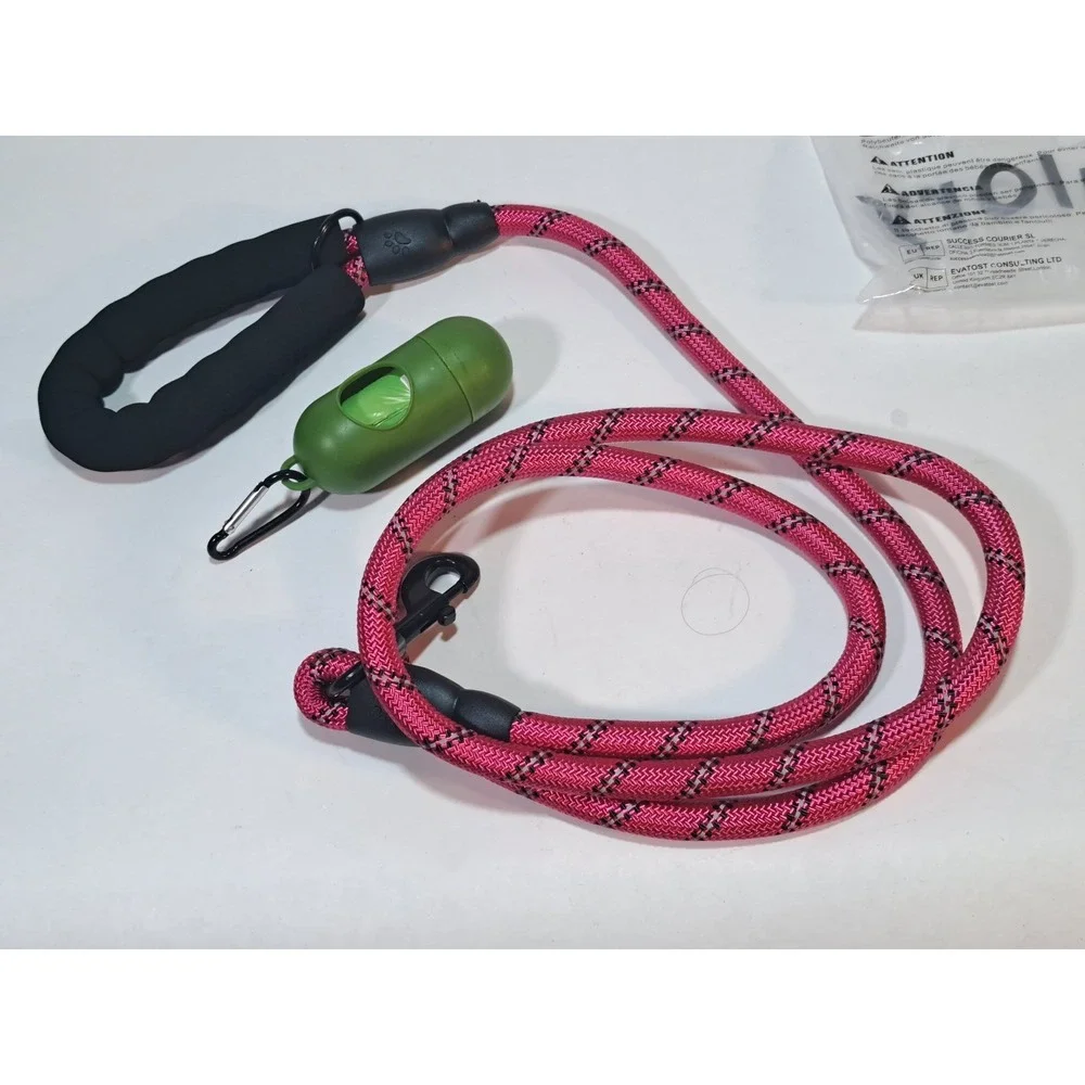 Taglory Rope Dog Leash 5' Pink 1/2 Inch Reflective Padded Handle New TGQYS013‎